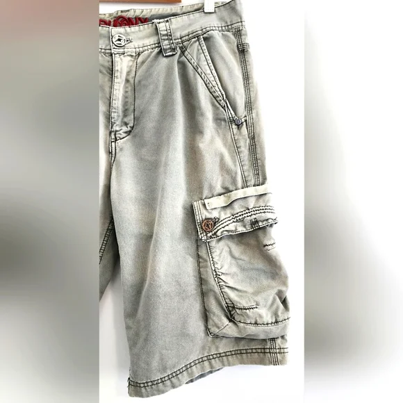 FUBU Men Short Cargo Size 34 Grey Button Zipper Pockets Cotton - Picture 4 of 9